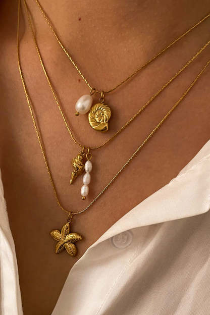 Simple Stainless Steel Conch Starfish Pearl Exquisite Mix and Match Necklace-consonak