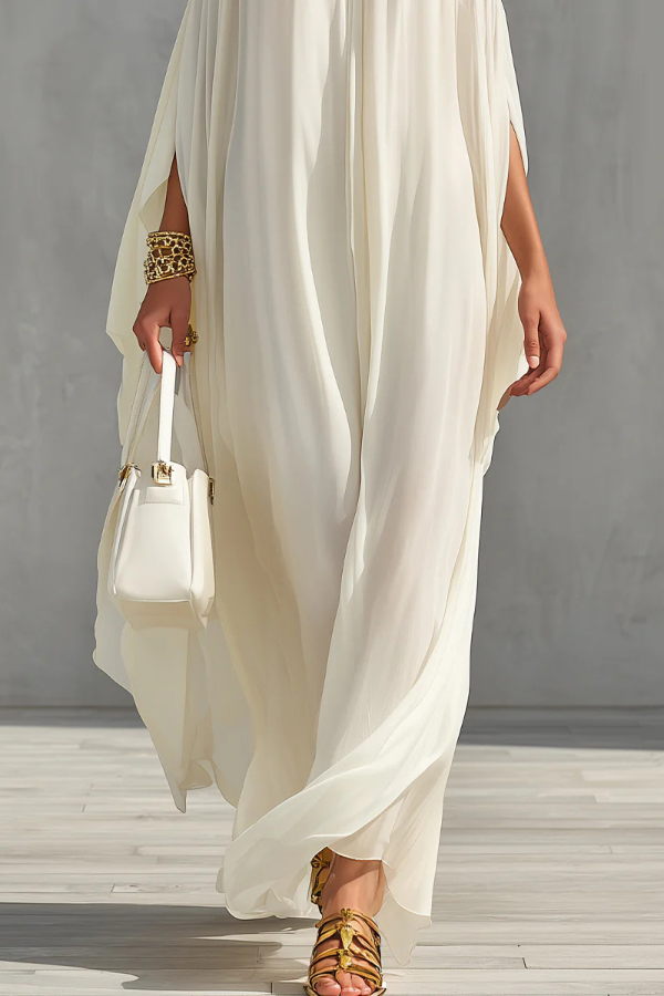 Fashionable Chiffon Metal Halter Neck Off-shoulder Elegant Loose-fitting Holiday Maxi Dress-Consonak
