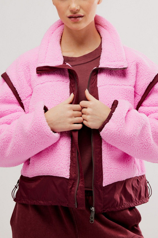 Stylish Patchwork Stand Collar Sherpa Zipper Jacket-consonak