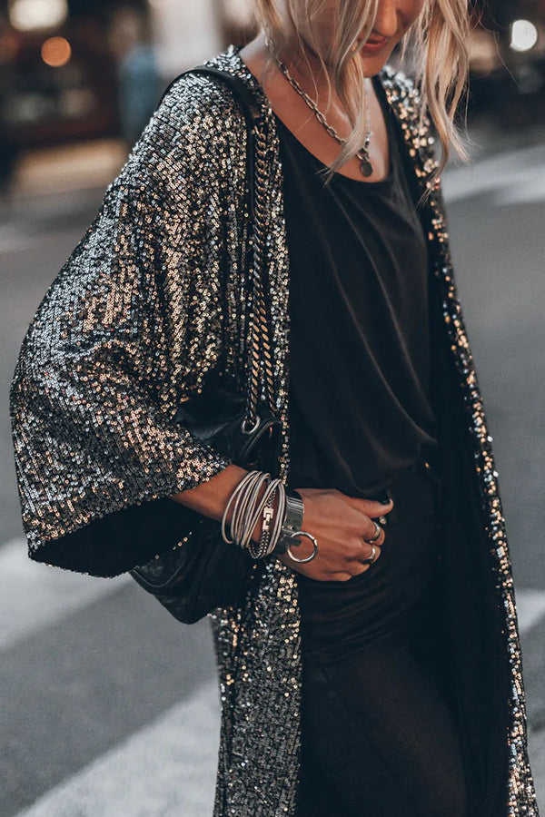Disco Glamour Sequin Bell Sleeve Kimono-consonak