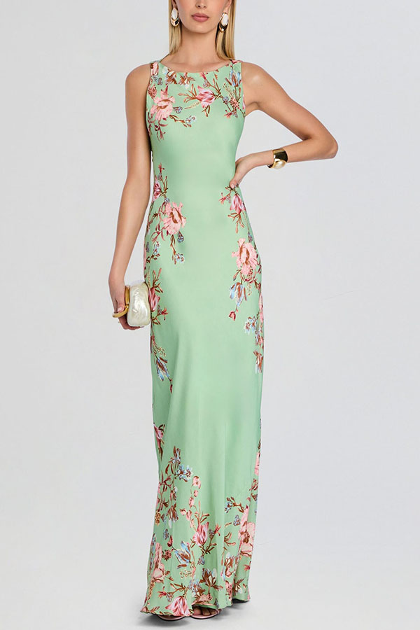 Love in Bloom Floral Print Asymmetrical Chiffon Cape Maxi Dress