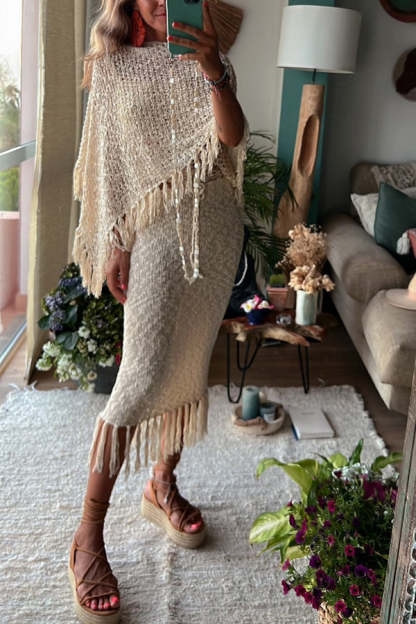 Sunset Breeze Hollow Out Tassel Knit Cover-up Top-consonak