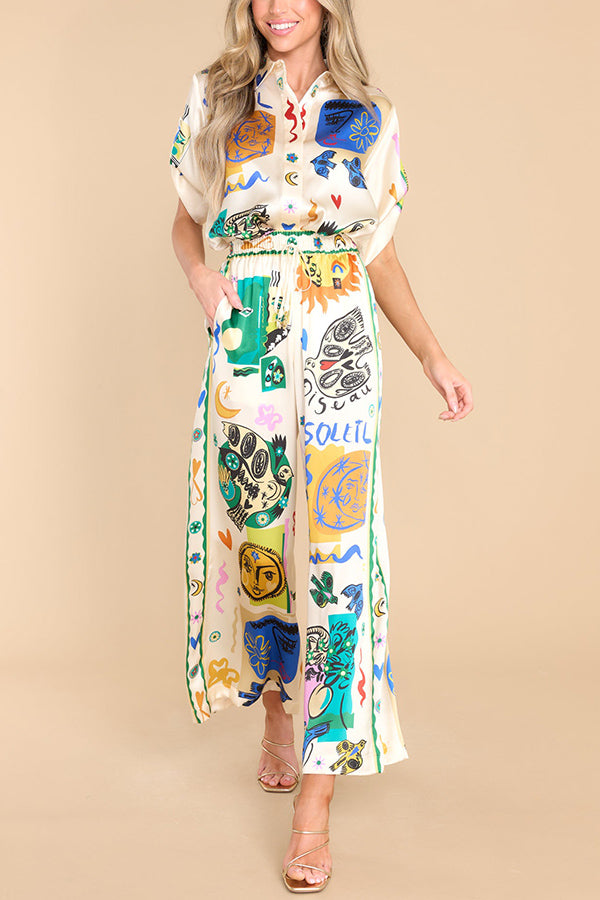 Meralda Unique Print Elastic Waist Pocketed Wide Leg Pants-consonak