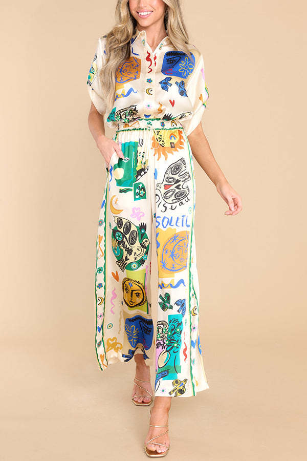 Meralda Unique Print Elastic Waist Pocketed Wide Leg Pants-consonak