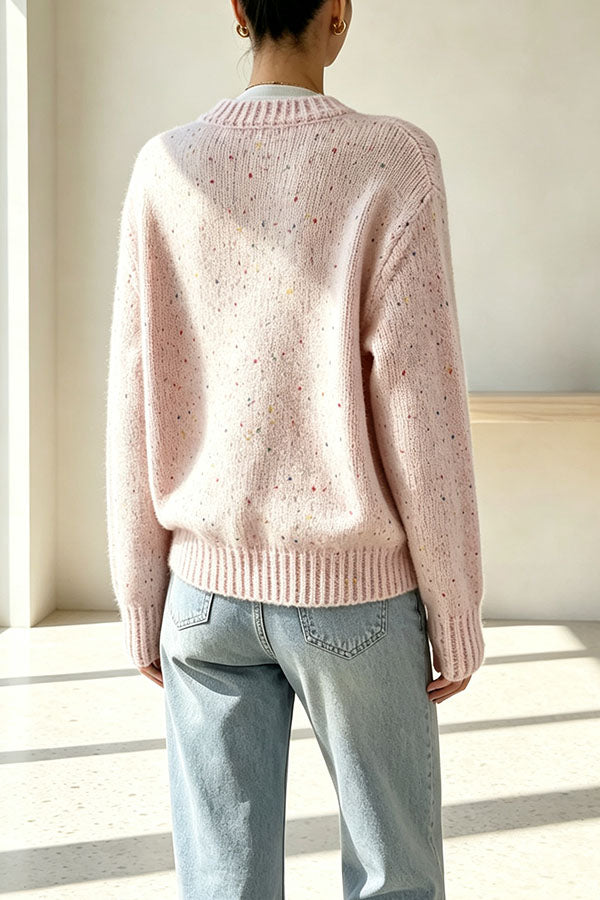 Atmospheric Mixed Color Knit Colorful Dots Button Up Long Sleeve Cardigan-Consonak