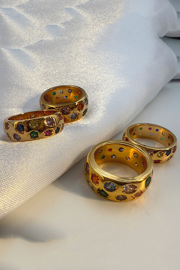 Multicolor Diamond-studded Stainless Steel Ring-consonak