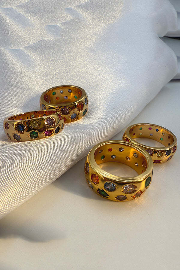 Multicolor Diamond-studded Stainless Steel Ring-consonak