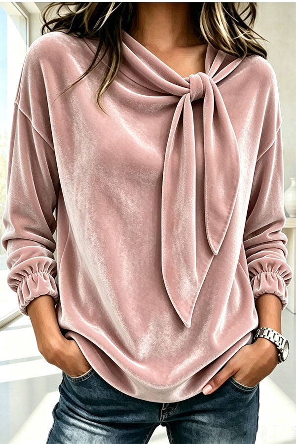 Celeste Velvet Flowing Blouse with Bow Detail-Consonak