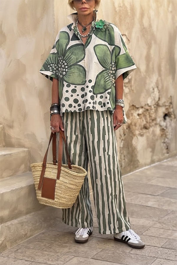 Floral Print Casual Two-Piece Pant Set-Consonak