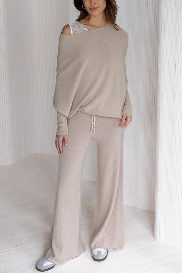 Solid Color Round Neck Long Sleeve Loose Knitted Sweater-consonak