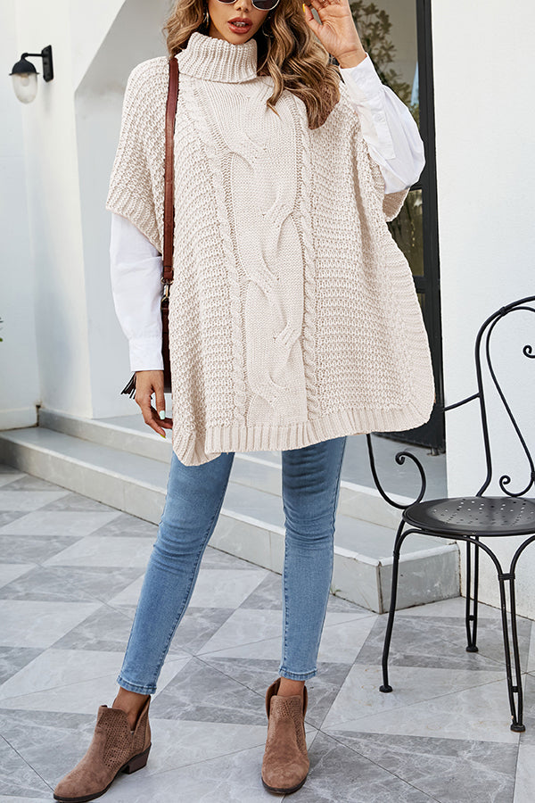 Solid Color Loose Turtleneck Shawl-style Knit Sweater-consonak