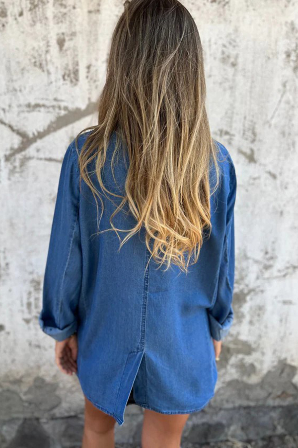 Fashionable Lapel Casual Loose Long Sleeve Denim Jacket-consonak