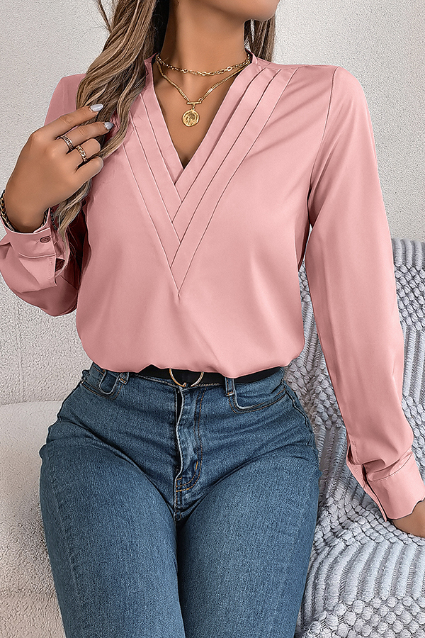 Elegant Layered V-neck Long-sleeved Casual Shirt | Consonak