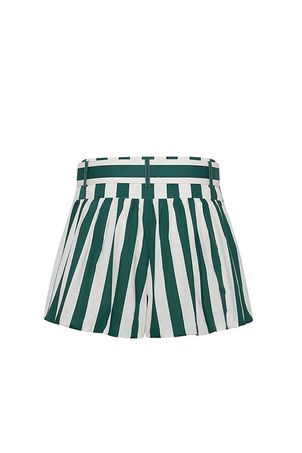 Claudine Striped Heart-shaped Smocked Tank and Raffia Buckle Belted Pocket Bubble Shorts Set