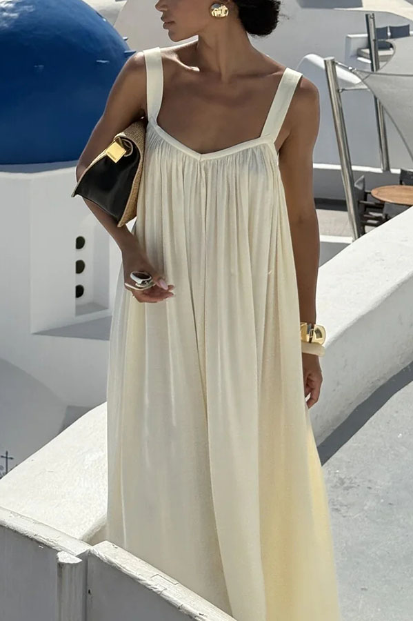 Pearlescent Luster Satin Wide Strap Open Back Loose Maxi Dress-consonak