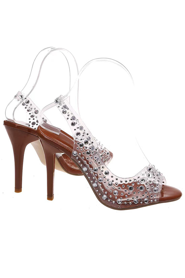 Fashionable Rhinestone High Heel Slingback Open Toe Sandals-consonak