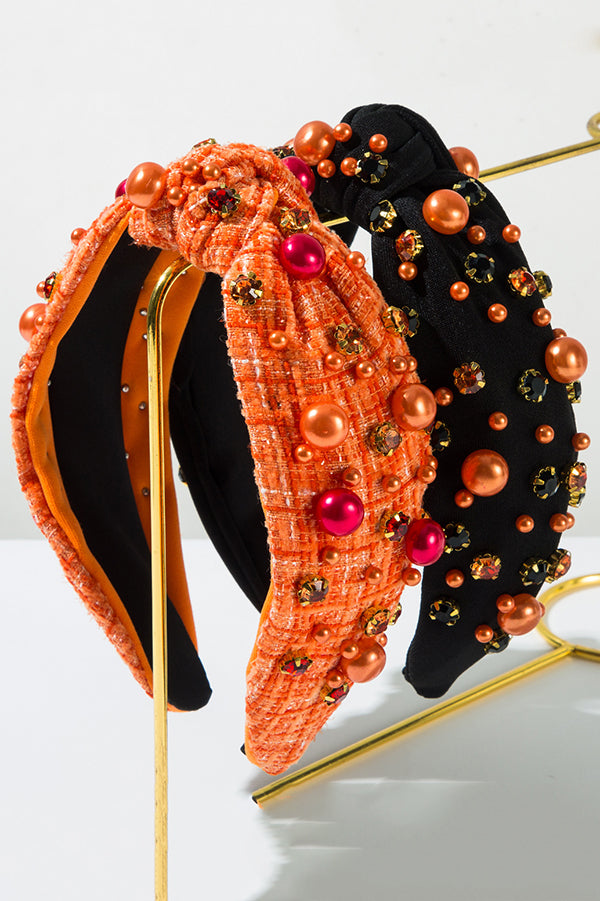 Halloween Fabric Knotted Diamond and Pearl Hair Accessories-consonak
