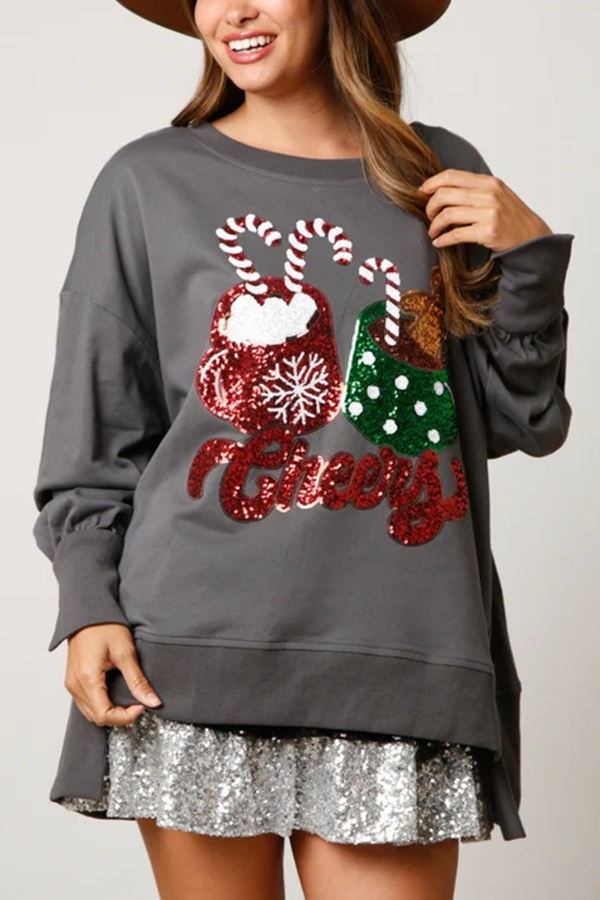 Christmas Candy Cup Sequined Casual Loose Sweatshirt-consonak