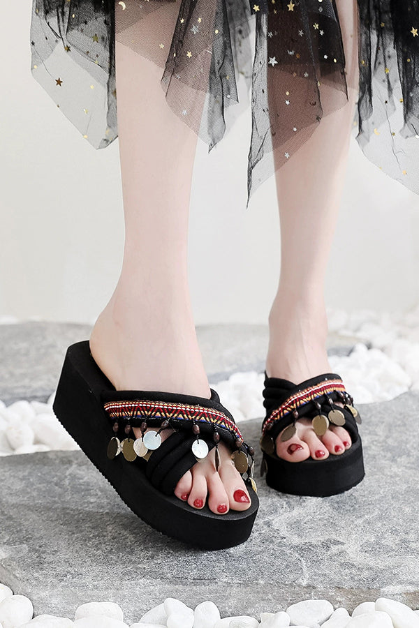 Bohemian Ethnic Style Tassel Beach Shoes-consonak