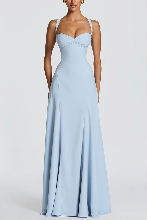 Irie Chiffon Sweetheart Neck Adjustable Straps Back Lace-up Maxi Dress