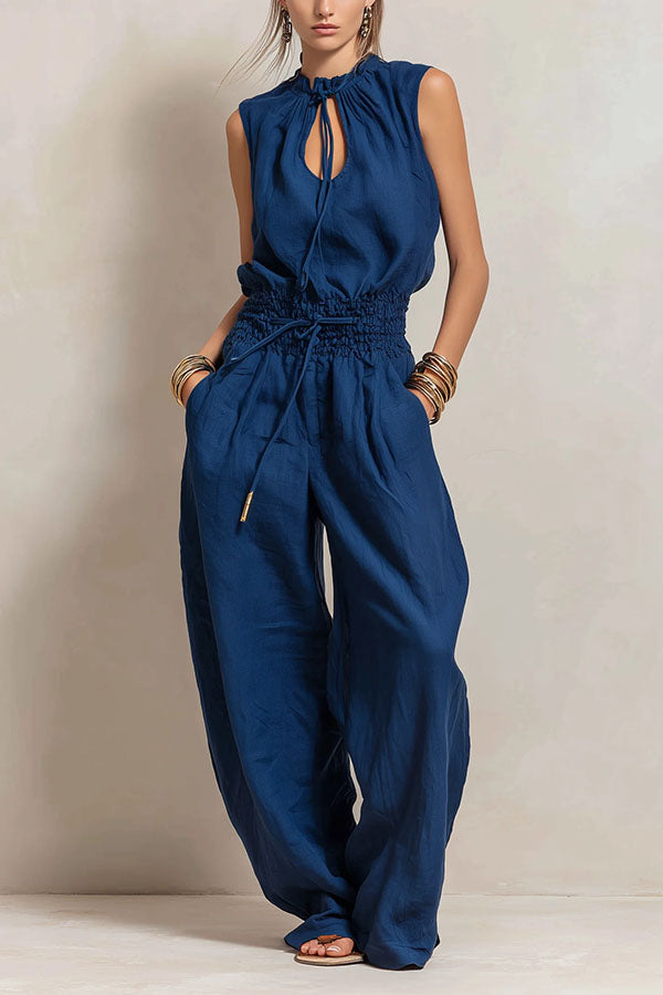 Chic Sleeveless Top and High-Waisted Wide-Leg Pants-Consonak