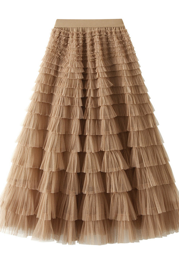 Be Your Own City Queen Tiered Elastic Waist Tulle Maxi Skirt | Consonak