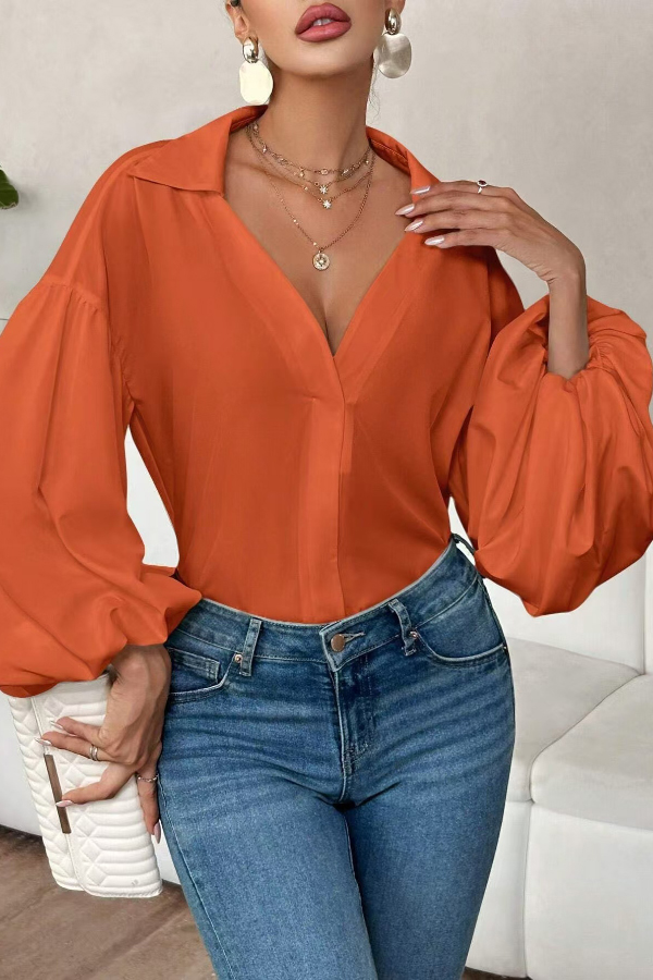 Stylish Polka Dot Print Collared Puff Sleeve Loose Shirt | Consonak