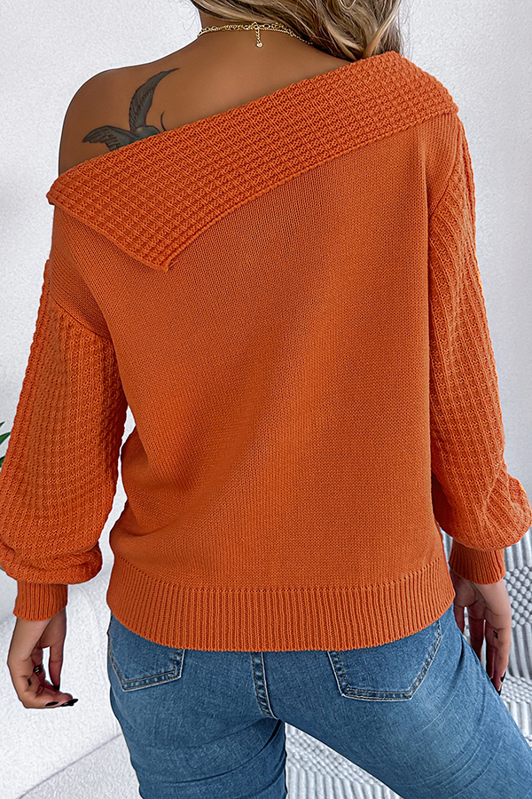 Solid Color Casual One Shoulder Long Sleeve Knitted Sweater-consonak