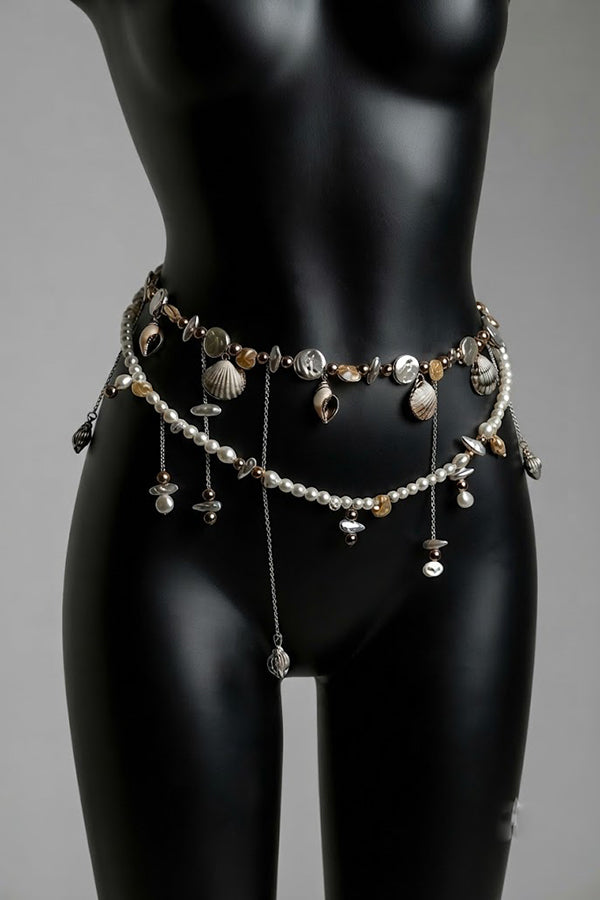 Pearl, Shell, and Conch Tassel Body Chain-Consonak