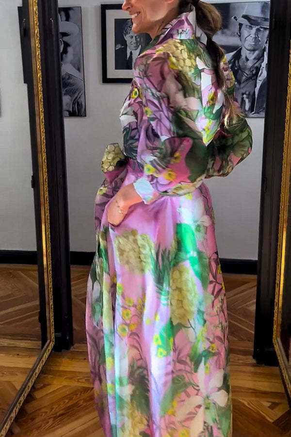 Seeds of Happiness Tulle Floral Print Balloon Sleeve Belt Blouse-consonak