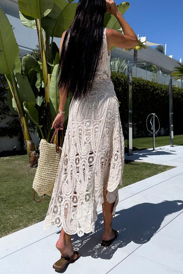 Summer Getaway Look Crochet Lace Elastic Waist Irregular Hem Maxi Skirt | Consonak