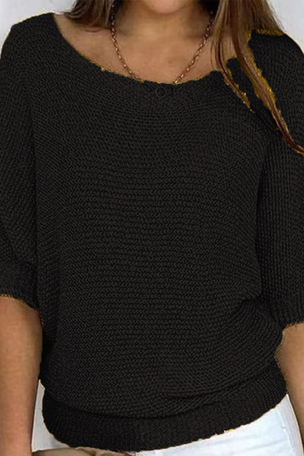 Crew Neck Knitted Half Sleeve Sweater-consonak