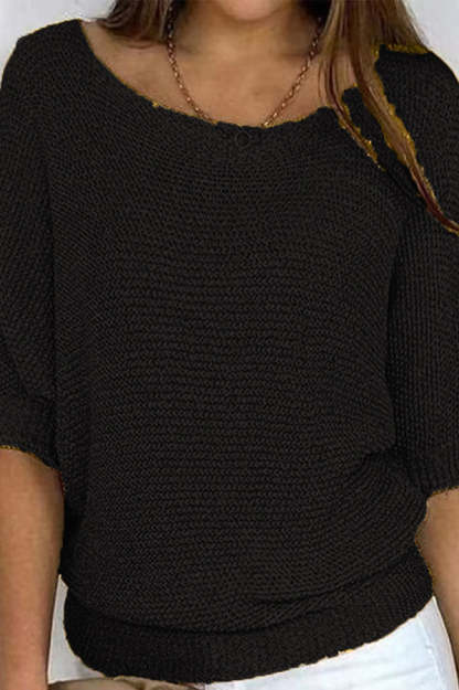 Crew Neck Knitted Half Sleeve Sweater-consonak