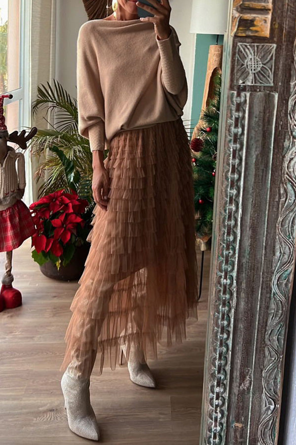 Be Your Own City Queen Tiered Elastic Waist Tulle Maxi Skirt | Consonak