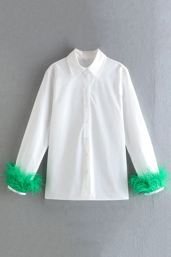 Fashionable Feather Long-sleeved Casual Loose Shirt-consonak