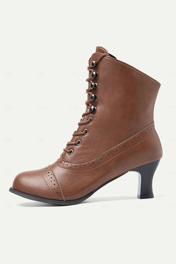 British Style Thick Heel Mid Calf Boots-consonak