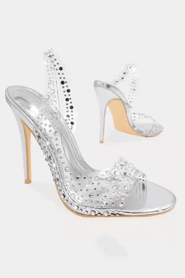 Fashionable Rhinestone High Heel Slingback Open Toe Sandals | Consonak