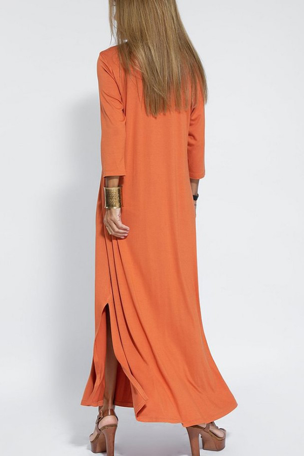 Solid Color V-neck Casual Slit Maxi Dress-consonak