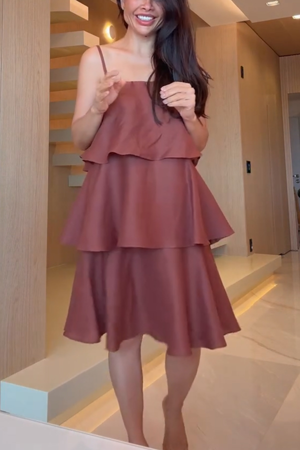 Sunlit Horizon Linen Blend Tiered Slip Square Neck A-line Mini Dress-consonak