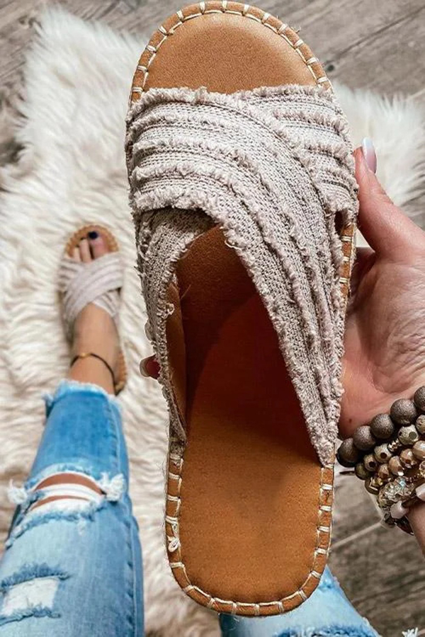 Bohemian Flat Straw Cross-over Fisherman Shoes-consonak