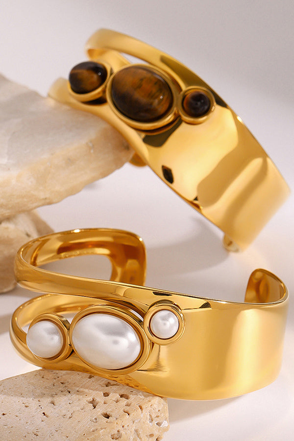 Fashionable Stainless Steel Hollow Gemstone Open Bracelet-consonak