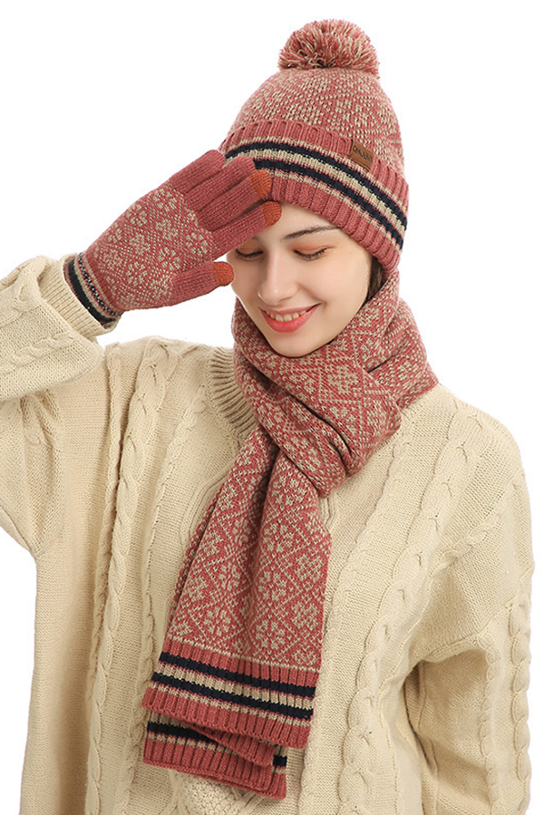 Winter Warm Knitted Hat Scarf Gloves Three-piece Set-consonak
