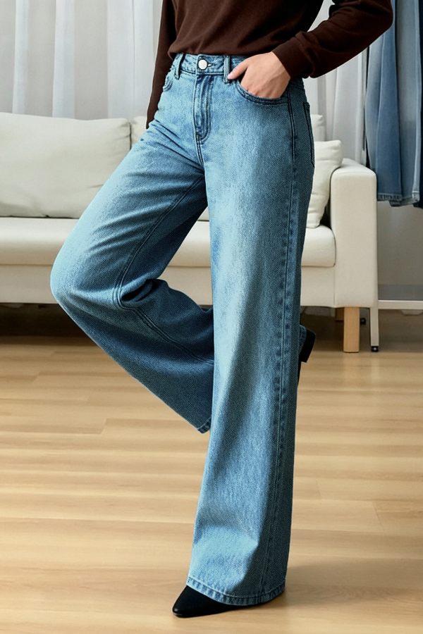 Stylish Casual Loose Pockets Straight-leg Wide-leg Jeans-consonak