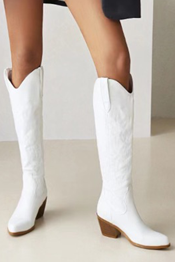 Retro Embroidered Block Heel Mid-calf Western Cowboy Martin Boots-consonak