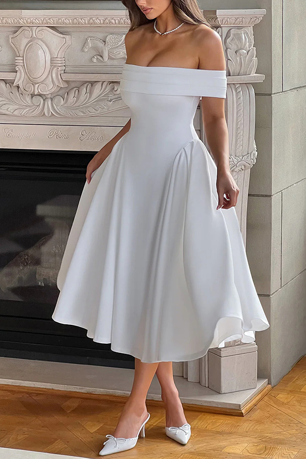 Princess Temperament Batdot Neck Pleat Detail Midi Dress-consonak