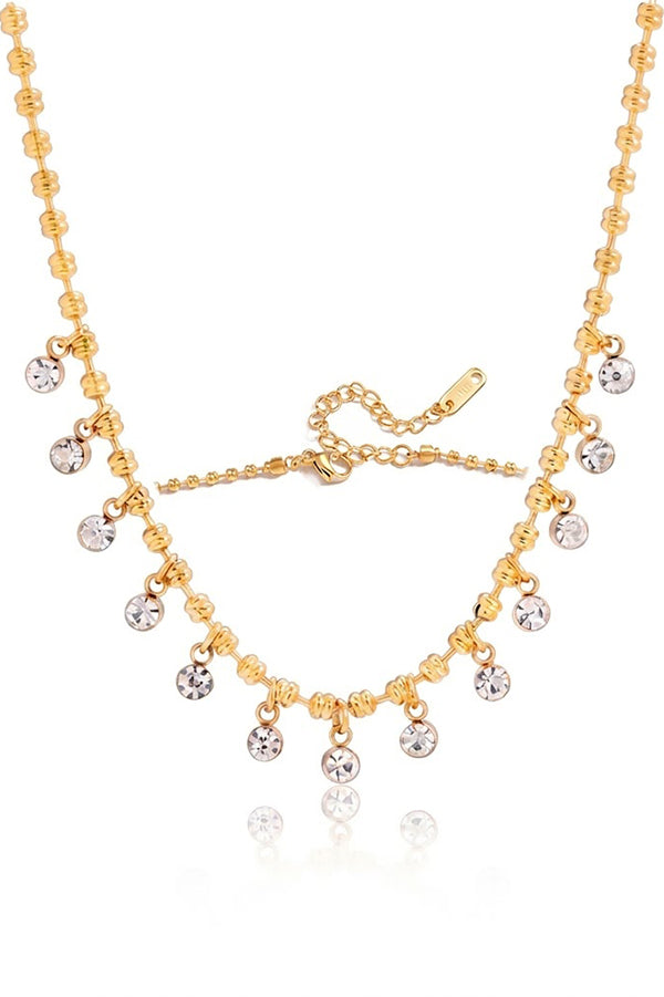 Stylish Affordable-Luxury Stainless Steel and Zircon Stud Earrings and Necklace-Consonak
