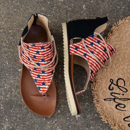 Independence Day Summer New Printed Back Zipper Roman Beach Sandals-consonak