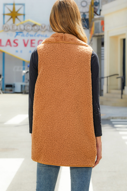 Fashion Plush Patchwork Sleeveless Pocket Vest Jacket-consonak