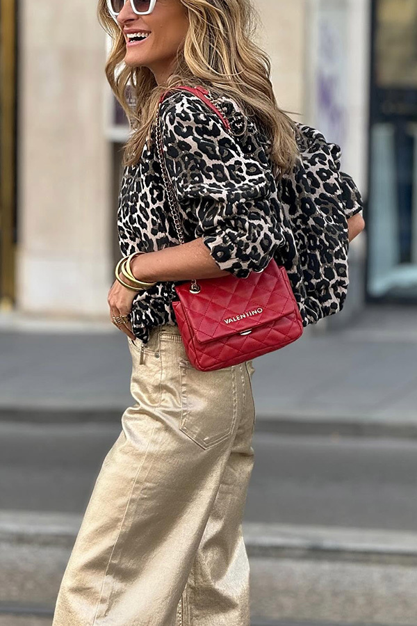 Fashionable Lifestyle Leopard Print Long Sleeve Pocket Bomber Jacket-consonak