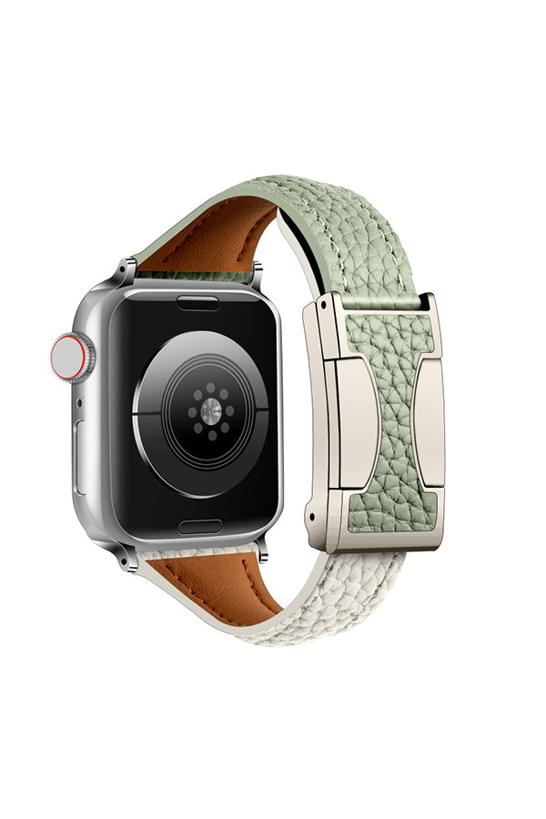 Fashionable Genuine Leather Lychee Pattern Double C Magnetic Buckle Watch Strap-consonak